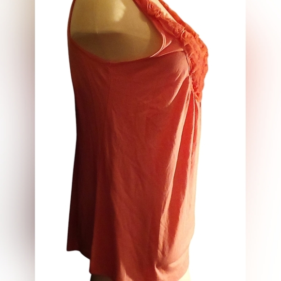 ELLE- Tank Top Blouse With Flowers A long V-Neck Line, Coral Color, Size Small, - Picture 10 of 12